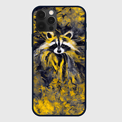 Чехол для iPhone 12 Pro Max Абстрактный желтый енот в стиле арт, цвет: 3D-черный