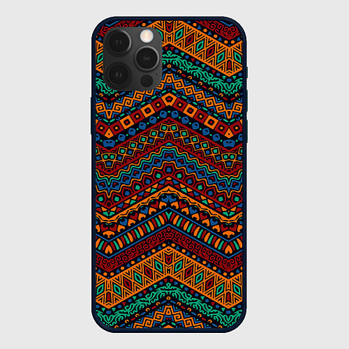 Чехол iPhone 12 Pro Max Этнический орнамент зигзаги / 3D-Черный – фото 1