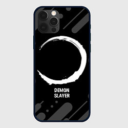 Чехол для iPhone 12 Pro Max Demon Slayer glitch на темном фоне, цвет: 3D-черный