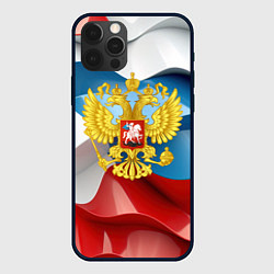 Чехол для iPhone 12 Pro Max Герб России триколор, цвет: 3D-черный