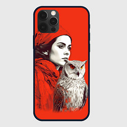 Чехол для iPhone 12 Pro Max Леди в красном с совой, цвет: 3D-черный