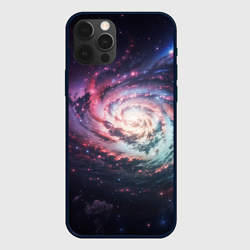 Чехол iPhone 12 Pro Max Спиральная галактика в космосе / 3D-Черный – фото 1