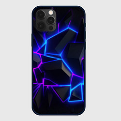 Чехол для iPhone 12 Pro Max Неоновые фиолетовые и синие плиты, цвет: 3D-черный