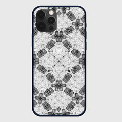 Чехол для iPhone 12 Pro Max Черно-белый ажурный кружевной узор Геометрия, цвет: 3D-черный
