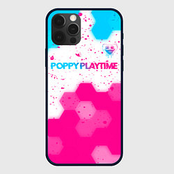 Чехол для iPhone 12 Pro Max Poppy Playtime neon gradient style: символ сверху, цвет: 3D-черный