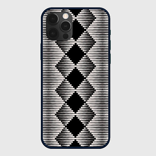 Чехол iPhone 12 Pro Max Черные бежевые ромбы / 3D-Черный – фото 1
