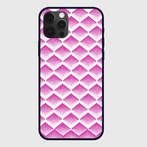 Чехол iPhone 12 Pro Max Розовые вдавленные ромбы / 3D-Черный – фото 1