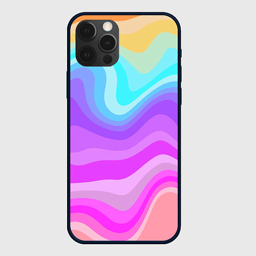 Чехол iPhone 12 Pro Max Неоновая разноцветная волна / 3D-Черный – фото 1