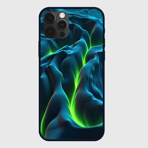 Чехол iPhone 12 Pro Max Зеленая кислотная текстура с плитами / 3D-Черный – фото 1
