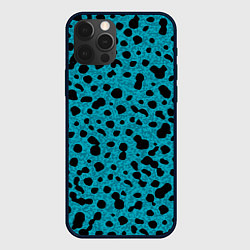 Чехол для iPhone 12 Pro Max Пятнистый паттерн чёрно-голубой, цвет: 3D-черный
