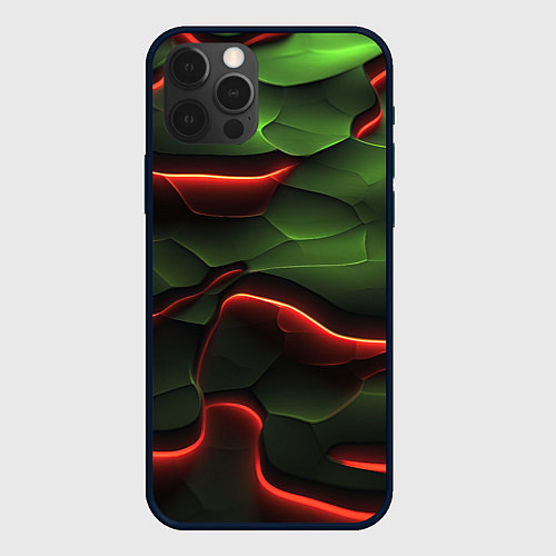 Чехол iPhone 12 Pro Max Объемные красно зеленые плиты / 3D-Черный – фото 1