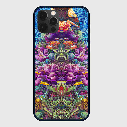 Чехол iPhone 12 Pro Max Зеркальный цветочный паттерн с птицами - мода - не / 3D-Черный – фото 1