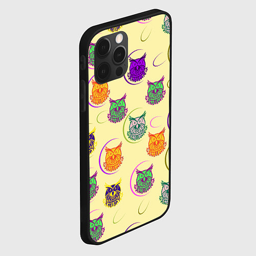 Чехол iPhone 12 Pro Max Сова - разноцветные птицы / 3D-Черный – фото 2