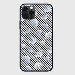 Чехол для iPhone 12 Pro Max Серебристые круги на полосатом фоне, цвет: 3D-черный