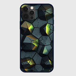 Чехол для iPhone 12 Pro Max Черная текстура с зелеными камнями, цвет: 3D-черный