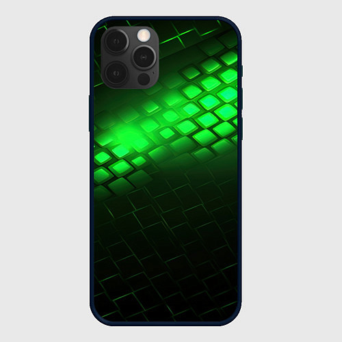 Чехол iPhone 12 Pro Max Неоновые зеленые пластины / 3D-Черный – фото 1