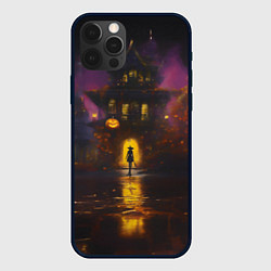 Чехол для iPhone 12 Pro Max Жуткий дом и ведьма с метлой, цвет: 3D-черный