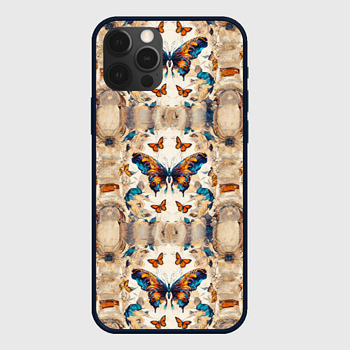 Чехол iPhone 12 Pro Max Бабочки узор / 3D-Черный – фото 1