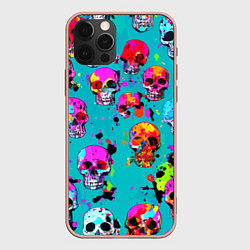 Чехол для iPhone 12 Pro Max Паттерн из ярких черепов - поп-арт - мода, цвет: 3D-светло-розовый