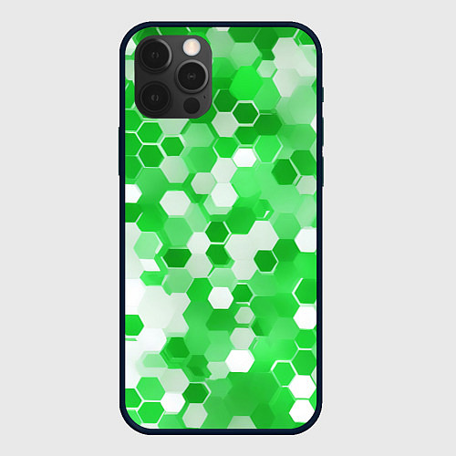 Чехол iPhone 12 Pro Max Кибер Hexagon Зелёный / 3D-Черный – фото 1