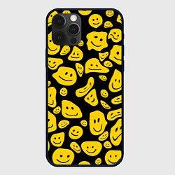 Чехол для iPhone 12 Pro Max Расплывающиеся смайлы на черном, цвет: 3D-черный