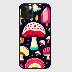 Чехол для iPhone 12 Pro Max Грибы рисованные узор, цвет: 3D-черный