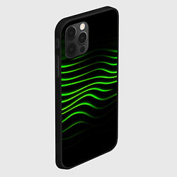 Чехол для iPhone 12 Pro Max Зеленые абстрактные волны, цвет: 3D-черный — фото 2