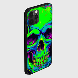 Чехол для iPhone 12 Pro Max Ярко кислотный череп в наушниках, цвет: 3D-черный — фото 2