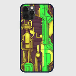 Чехол для iPhone 12 Pro Max Кибер схемы ксилотно-зелёные, цвет: 3D-черный