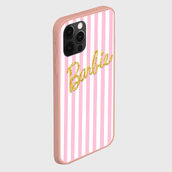 Чехол для iPhone 12 Pro Max Barbie - золотая надпись и бело-розовые полосы, цвет: 3D-светло-розовый — фото 2