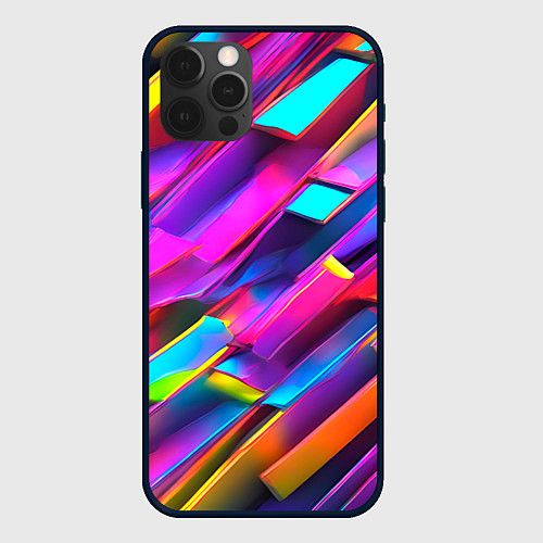 Чехол iPhone 12 Pro Max Неоновые разноцветные пластины / 3D-Черный – фото 1