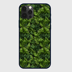 Чехол для iPhone 12 Pro Max Листья папоротника паттерн, цвет: 3D-черный