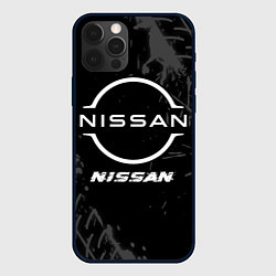 Чехол для iPhone 12 Pro Max Nissan speed на темном фоне со следами шин, цвет: 3D-черный