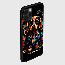 Чехол для iPhone 12 Pro Max Такса с цветами и узорами, цвет: 3D-черный — фото 2