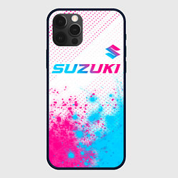 Чехол для iPhone 12 Pro Max Suzuki neon gradient style: символ сверху, цвет: 3D-черный