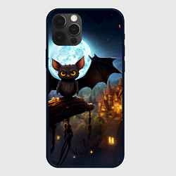 Чехол для iPhone 12 Pro Max Летучая мышка на фоне луны и замка, цвет: 3D-черный