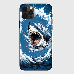 Чехол для iPhone 12 Pro Max Морда акулы в воде, цвет: 3D-черный