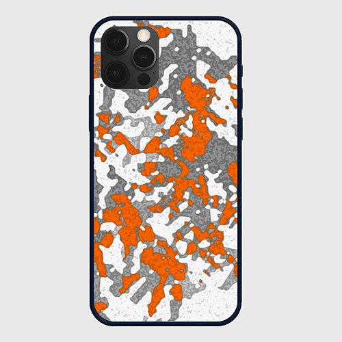Чехол iPhone 12 Pro Max Абстракция серо-оранжевый / 3D-Черный – фото 1