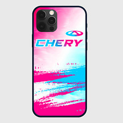 Чехол для iPhone 12 Pro Max Chery neon gradient style: символ сверху, цвет: 3D-черный
