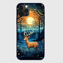 Чехол для iPhone 12 Pro Max Олень в ночном лесу фолк-арт, цвет: 3D-черный