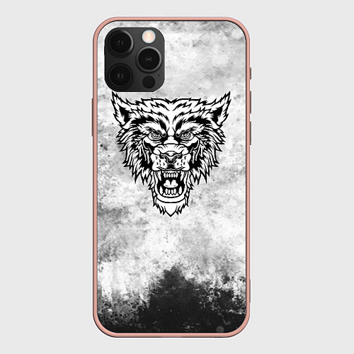 Чехол iPhone 12 Pro Max Texture - разозленный волк / 3D-Светло-розовый – фото 1