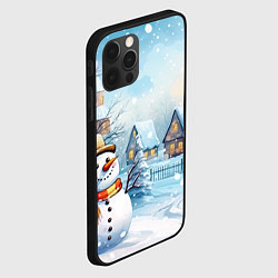 Чехол для iPhone 12 Pro Max Новогодний городок и снеговики, цвет: 3D-черный — фото 2