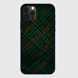 Чехол для iPhone 12 Pro Max Тёмно-зелёная диагональная клетка в шотландском ст, цвет: 3D-черный