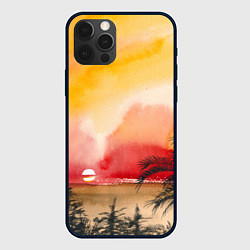 Чехол для iPhone 12 Pro Max Тропический закат акварель, цвет: 3D-черный