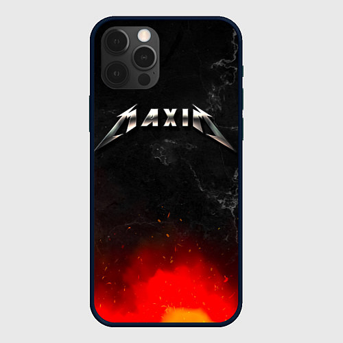 Чехол iPhone 12 Pro Max Максим в стиле Металлика - огонь и искры / 3D-Черный – фото 1