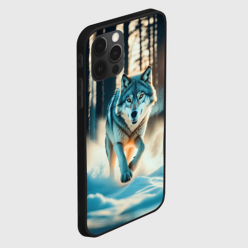 Чехол iPhone 12 Pro Max Волк в темном лесу / 3D-Черный – фото 2