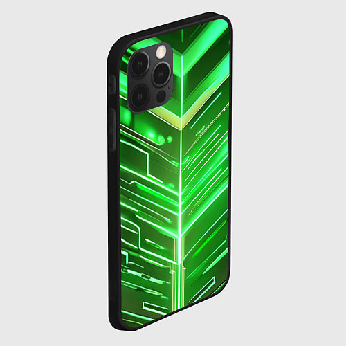 Чехол iPhone 12 Pro Max Зелёные неон полосы киберпанк / 3D-Черный – фото 2
