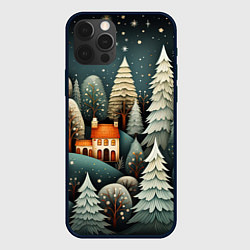 Чехол для iPhone 12 Pro Max Ночной снегопад в лесу, цвет: 3D-черный
