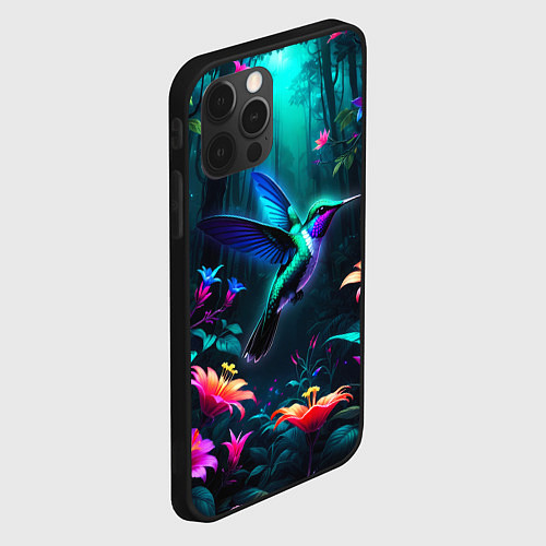 Чехол iPhone 12 Pro Max Колибри в темном лесу / 3D-Черный – фото 2
