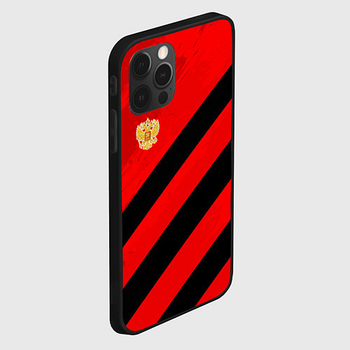 Чехол iPhone 12 Pro Max Герб РФ - красная абстракция / 3D-Черный – фото 2